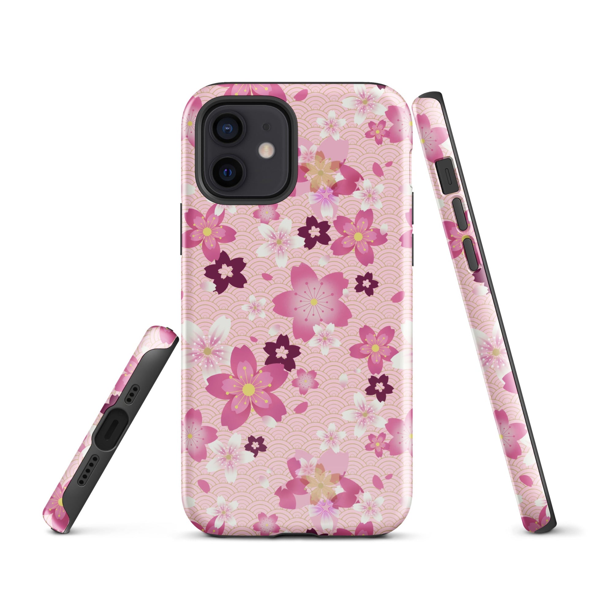 Stylish Sakura iPhone® Tough Case featuring a floral design, offering durable protection and impact absorption.