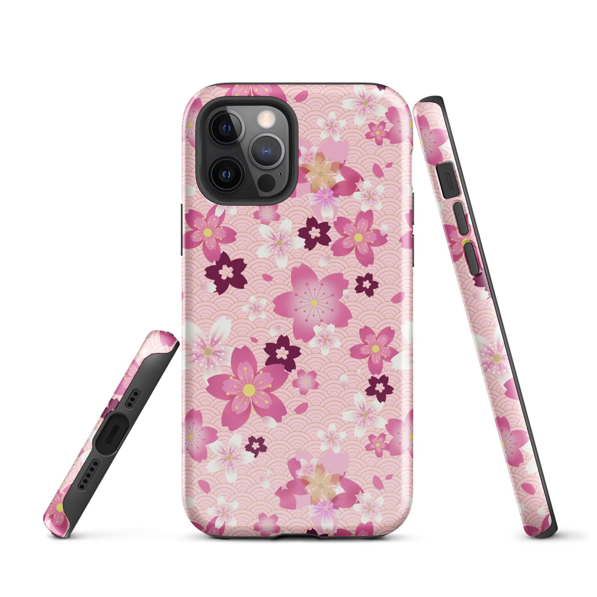 Sakura iPhone® Tough Case featuring a floral design, combining style and durability for ultimate phone protection.