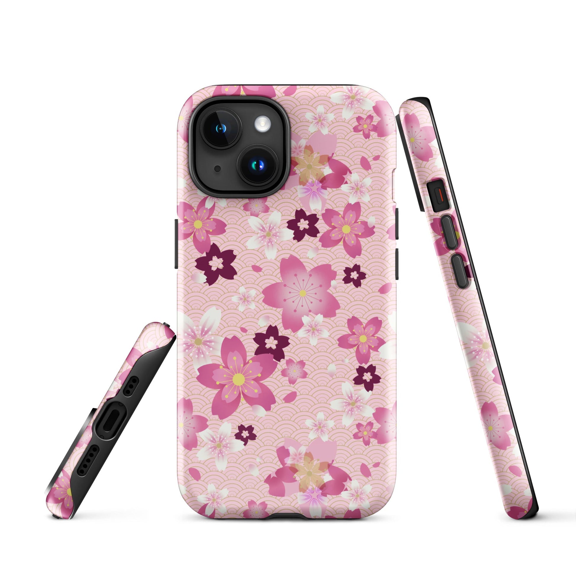 Sakura iPhone® Tough Case features a floral design with dual-layer protection for stylish phone safety.