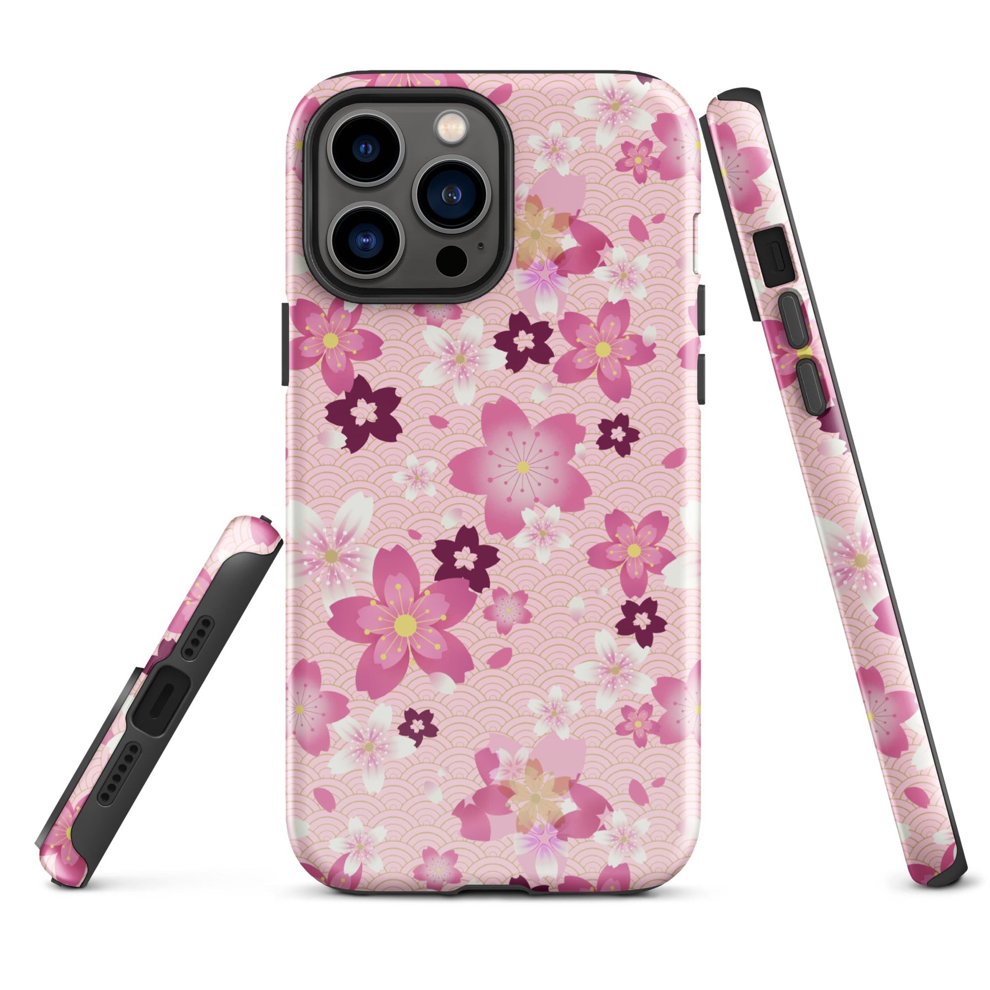 Stylish Sakura iPhone® Tough Case features a floral design and dual-layer protection for ultimate safety and fashion.