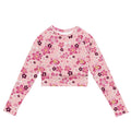 Sakura Long-sleeved Crop Top in pink floral design, eco-friendly for sports and athleisure. Perfect for any active wardrobe.