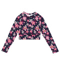Sakura Long-sleeved Crop Top features a floral design, perfect for eco-friendly athleisure and comfortable fits.