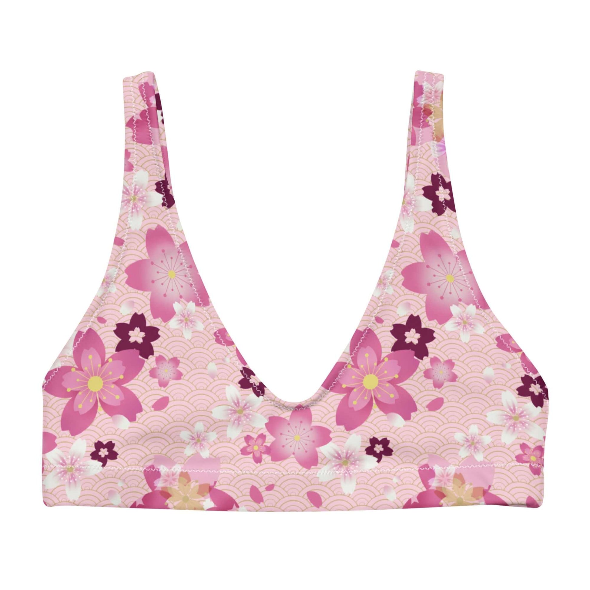 Sakura Padded Bikini Top features a vibrant floral design, perfect for spring and easy to mix and match.