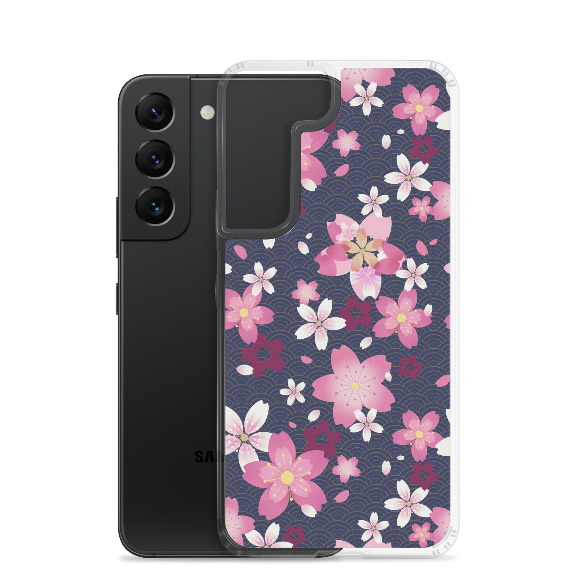 Sakura Samsung® Clear Case featuring a vibrant floral design, perfect for kawaii aesthetic and everyday protection.