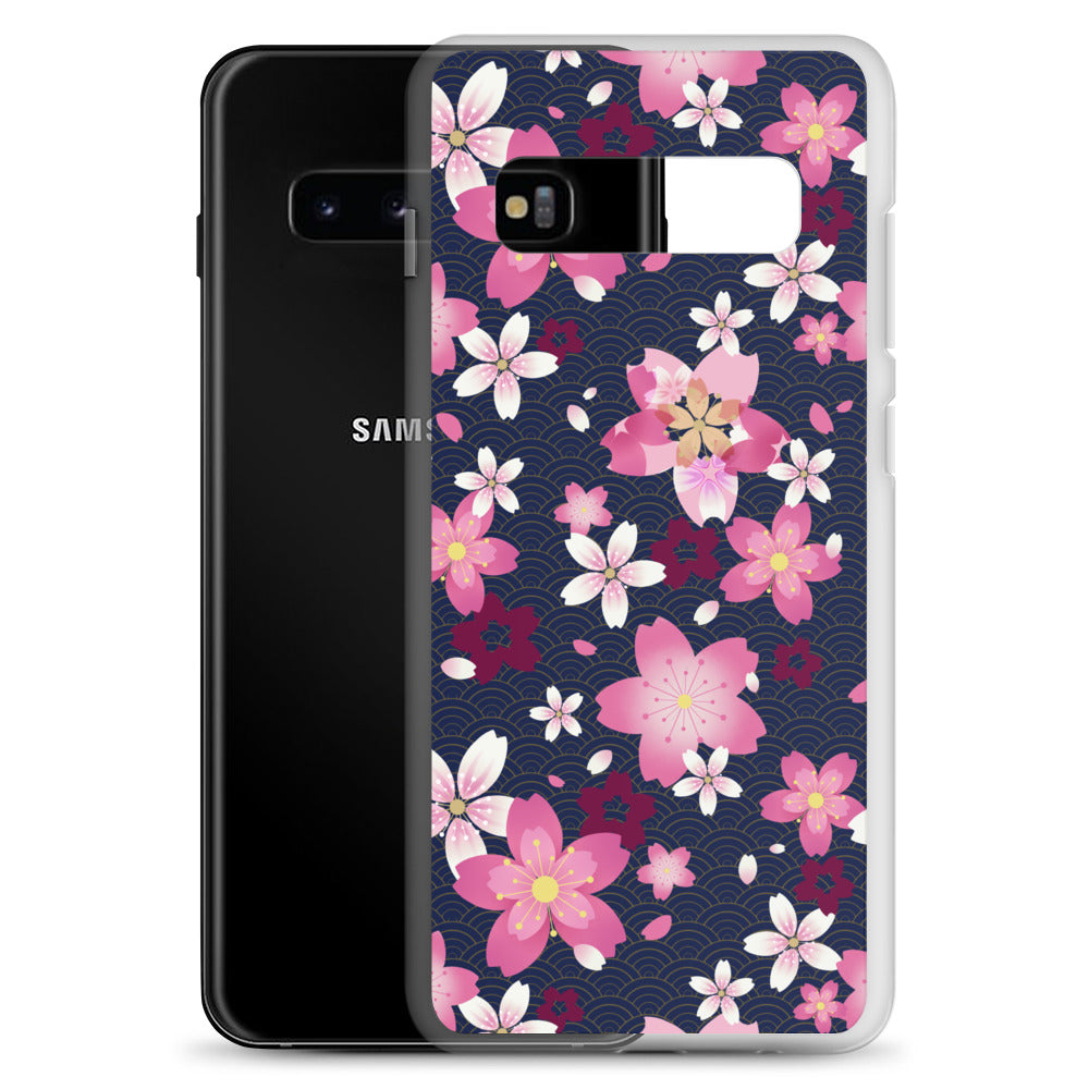 Sakura Samsung® Clear Case featuring a floral design, perfect for protecting your phone with a kawaii touch.