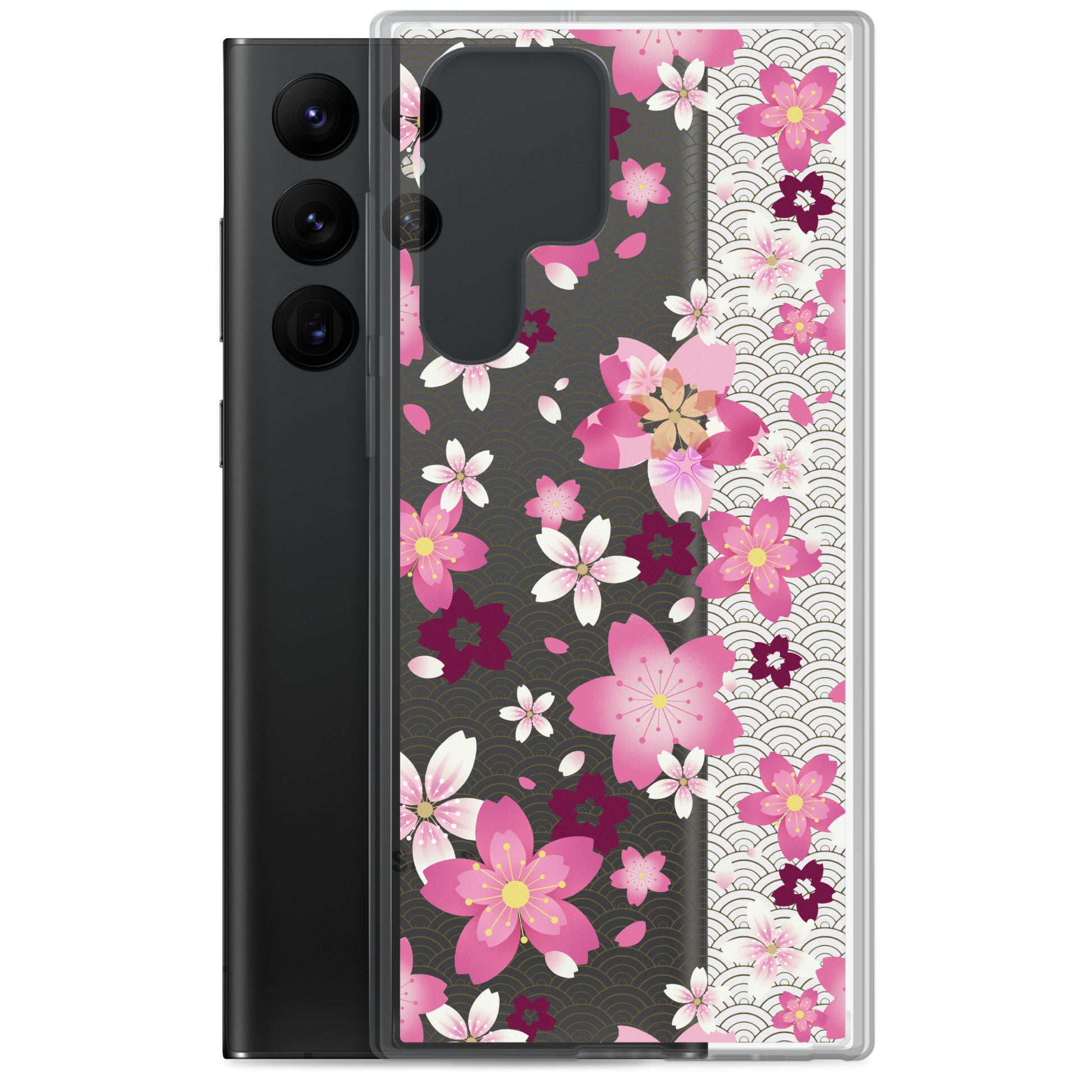 Sakura Samsung® Clear Case featuring vibrant cherry blossom design, perfect for kawaii aesthetics and phone protection.