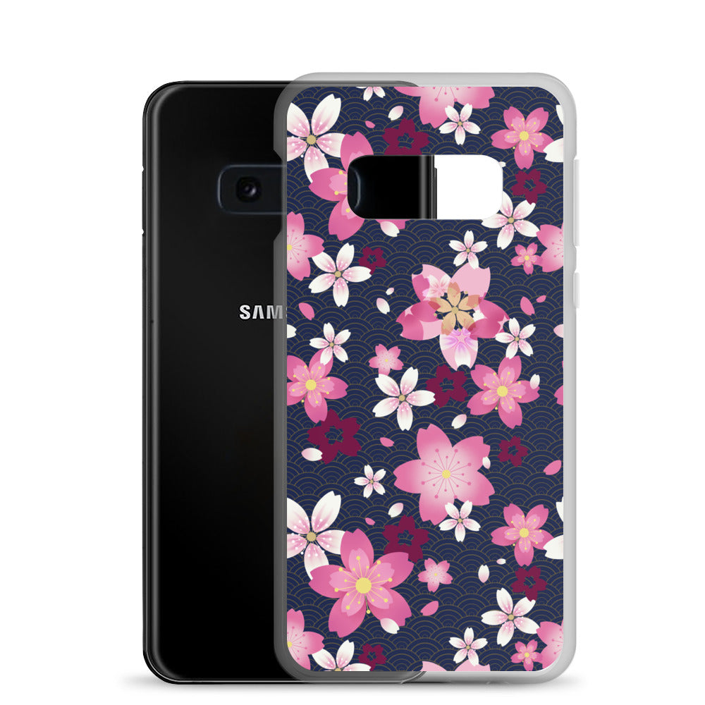Sakura Samsung® Clear Case featuring vibrant floral designs, perfect for kawaii aesthetics and everyday protection.