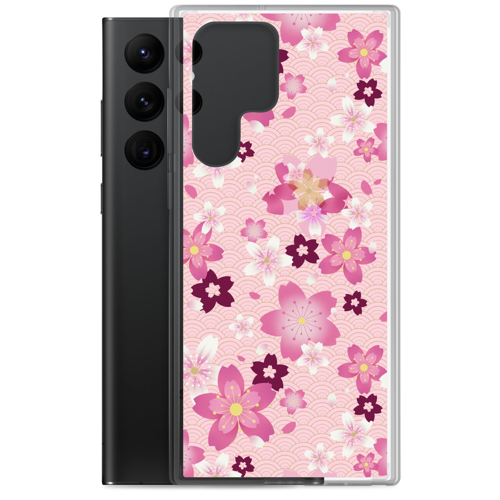 Protect your phone with the stylish Sakura Samsung® Clear Case, featuring vibrant pink cherry blossoms and classic motifs.