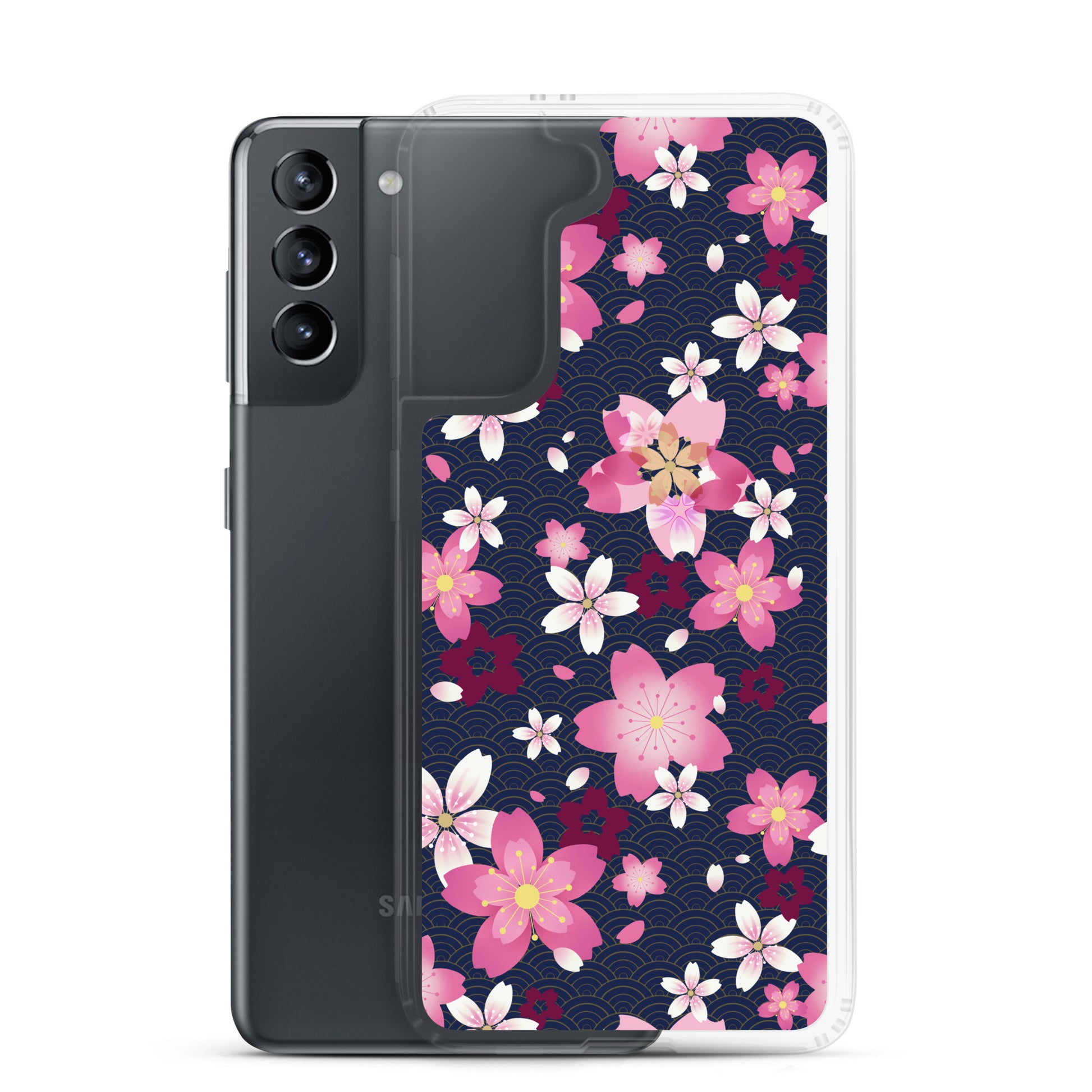 Sakura Samsung® Clear Case featuring a vibrant floral design, perfect for kawaii aesthetics and everyday protection.