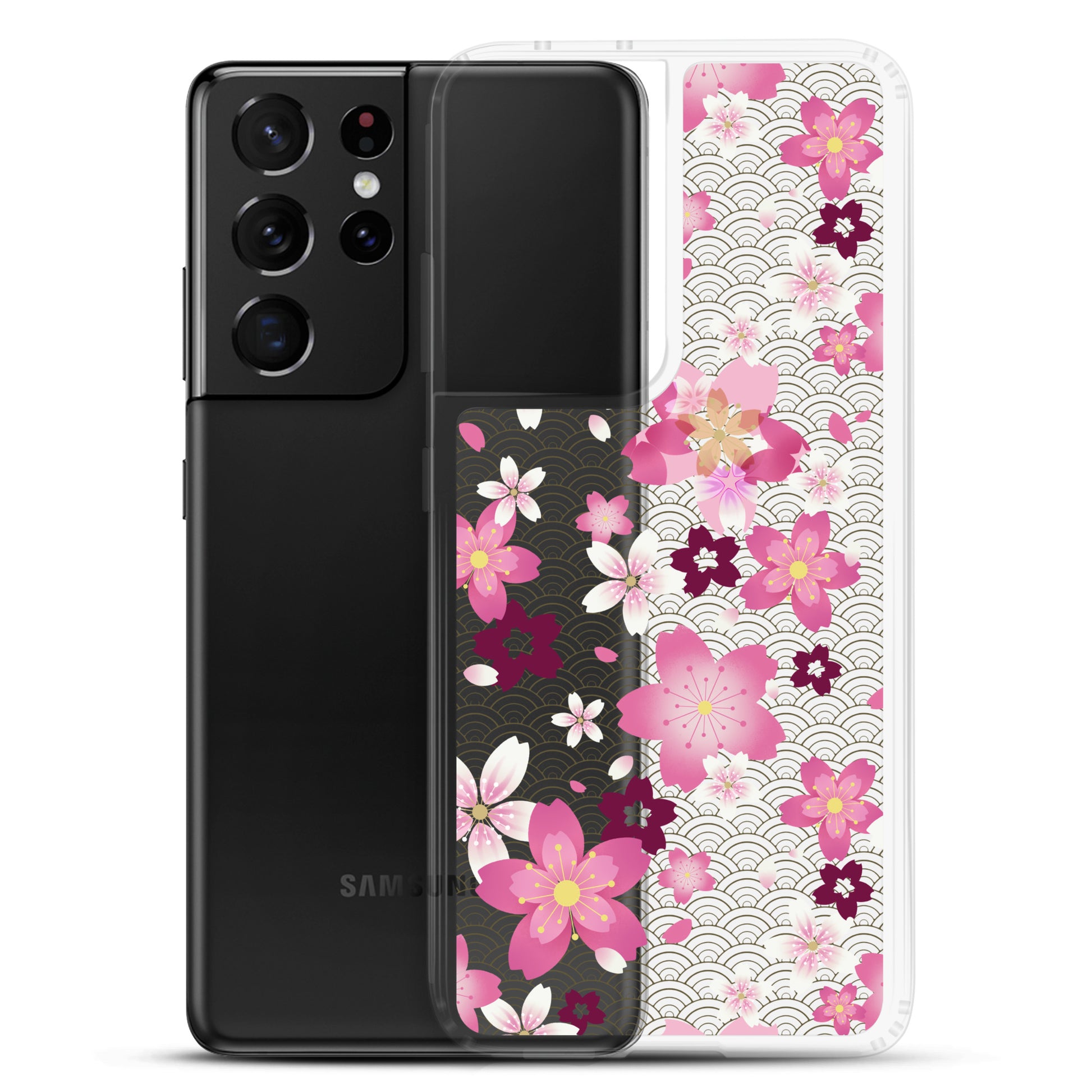 Sakura Samsung® Clear Case showcases a beautiful floral design, blending kawaii aesthetics with strong protection.