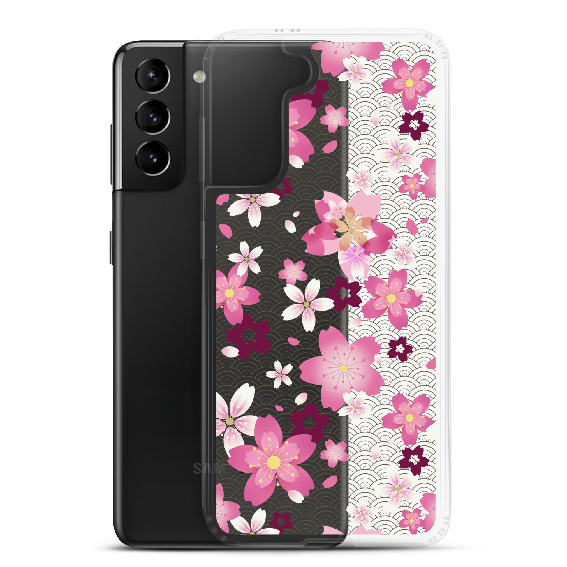 Sakura Samsung® Clear Case featuring vibrant cherry blossom design, perfect for kawaii aesthetics and everyday protection.