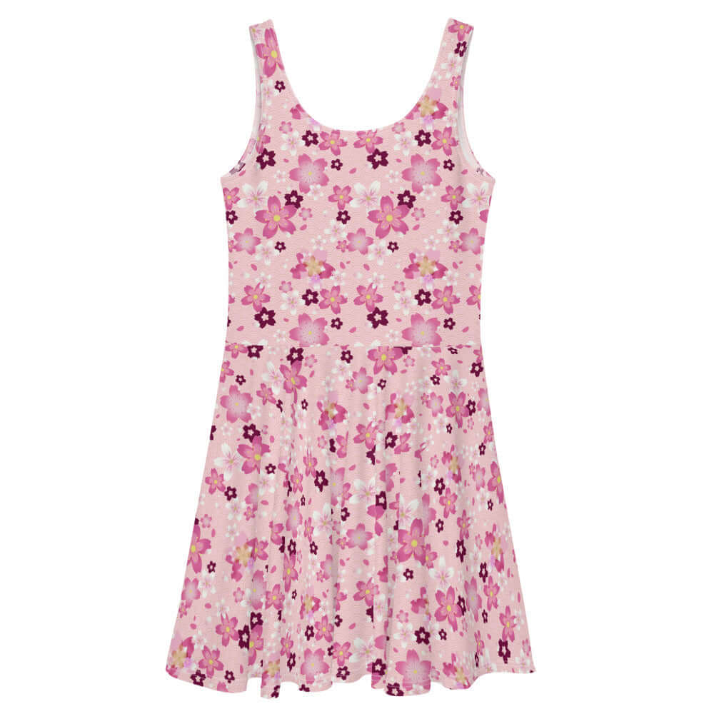 Sakura Skater Dress featuring a floral pattern, perfect for sunny outings and springtime cheer. Ideal for stylish comfort.