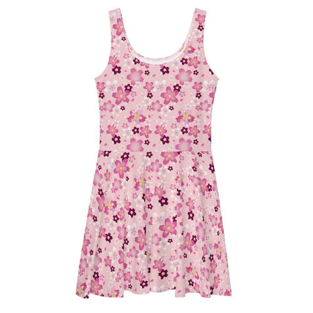 Sakura Skater Dress featuring a floral print, perfect for sunny days and cheerful outings. Ideal for warm spring adventures.