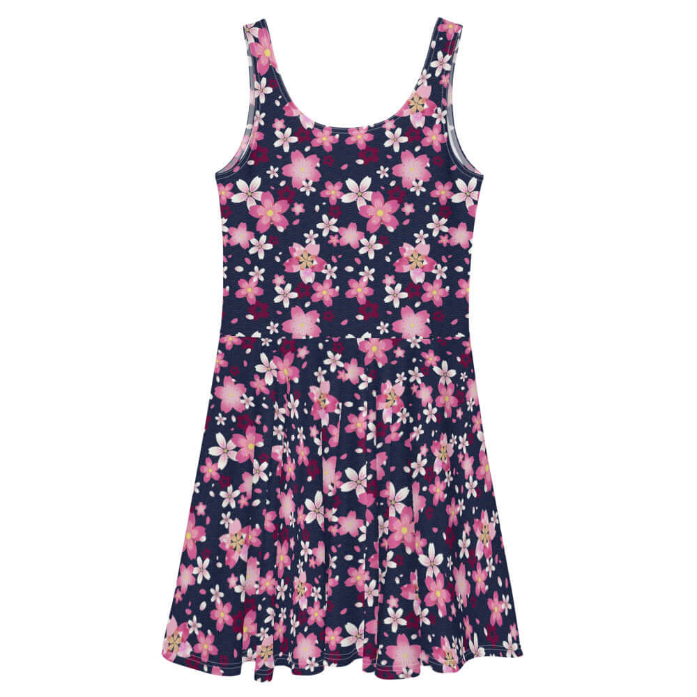 Delight in the floral elegance of the Sakura Skater Dress, perfect for sunny park outings and vibrant spring days.