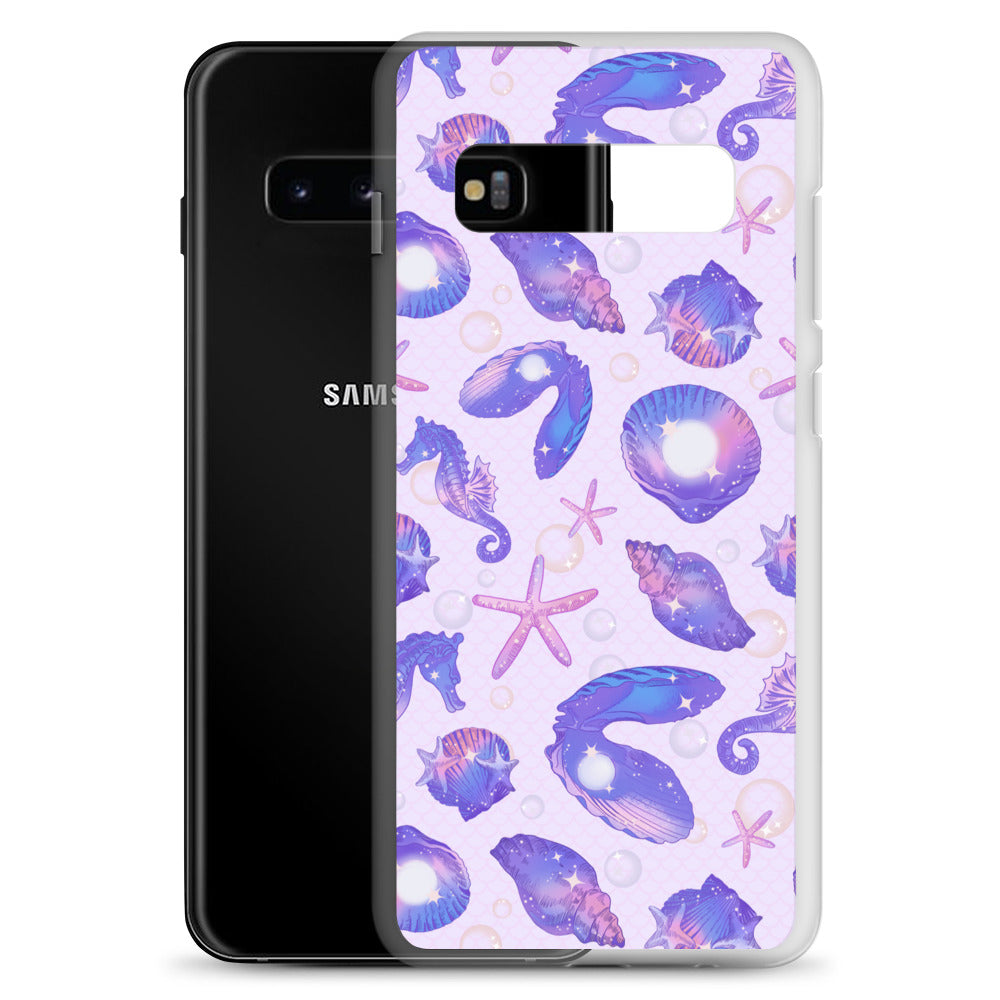 Stylish Sea Princess Samsung® Clear Case featuring seashells, sparkles, and stars for ultimate protection and flair.