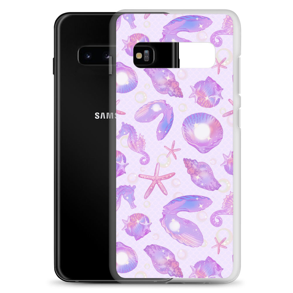 Stylish Sea Princess Samsung® Clear Case adorned with seashells and stars, offering sleek protection for your phone.
