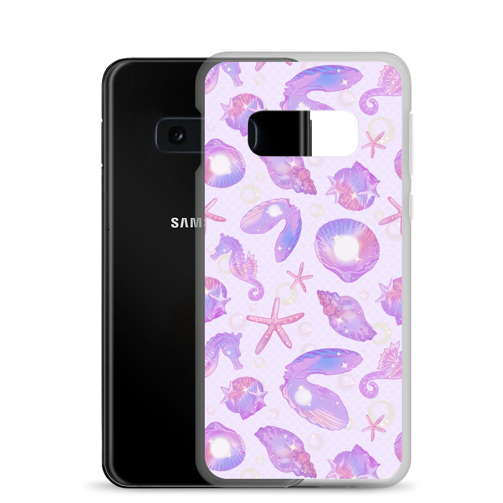 Protect your phone in style with the Sea Princess Samsung® Clear Case, featuring seashells and sparkles.