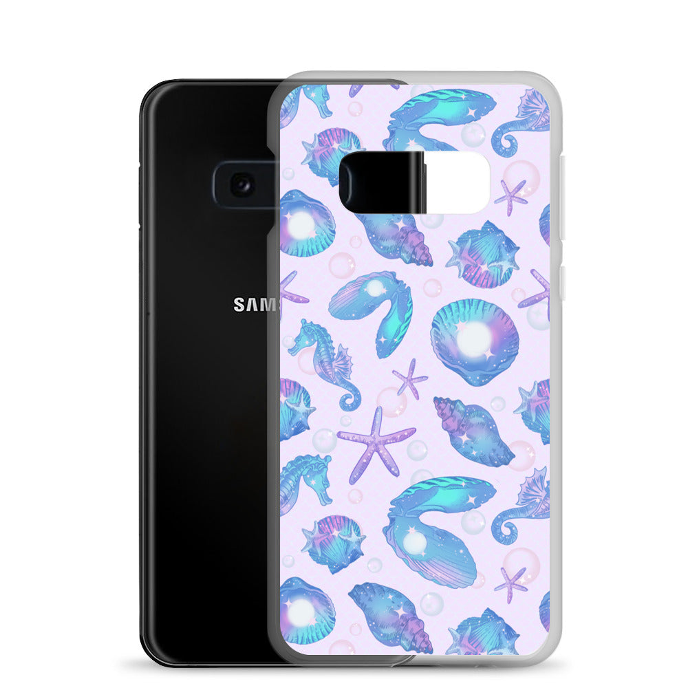 Stylish Sea Princess Samsung® Clear Case featuring seashells and sparkles to protect your phone with elegance.