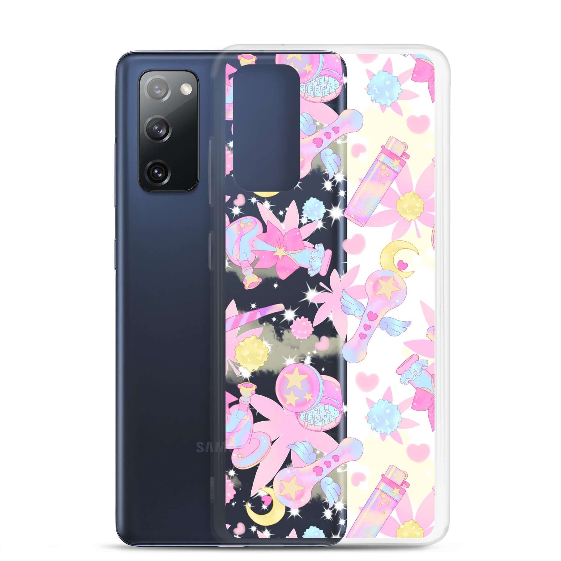 Stylish Indica Magica Samsung® Clear Case featuring kawaii designs, perfect for protecting your phone while showcasing your aesthetic.