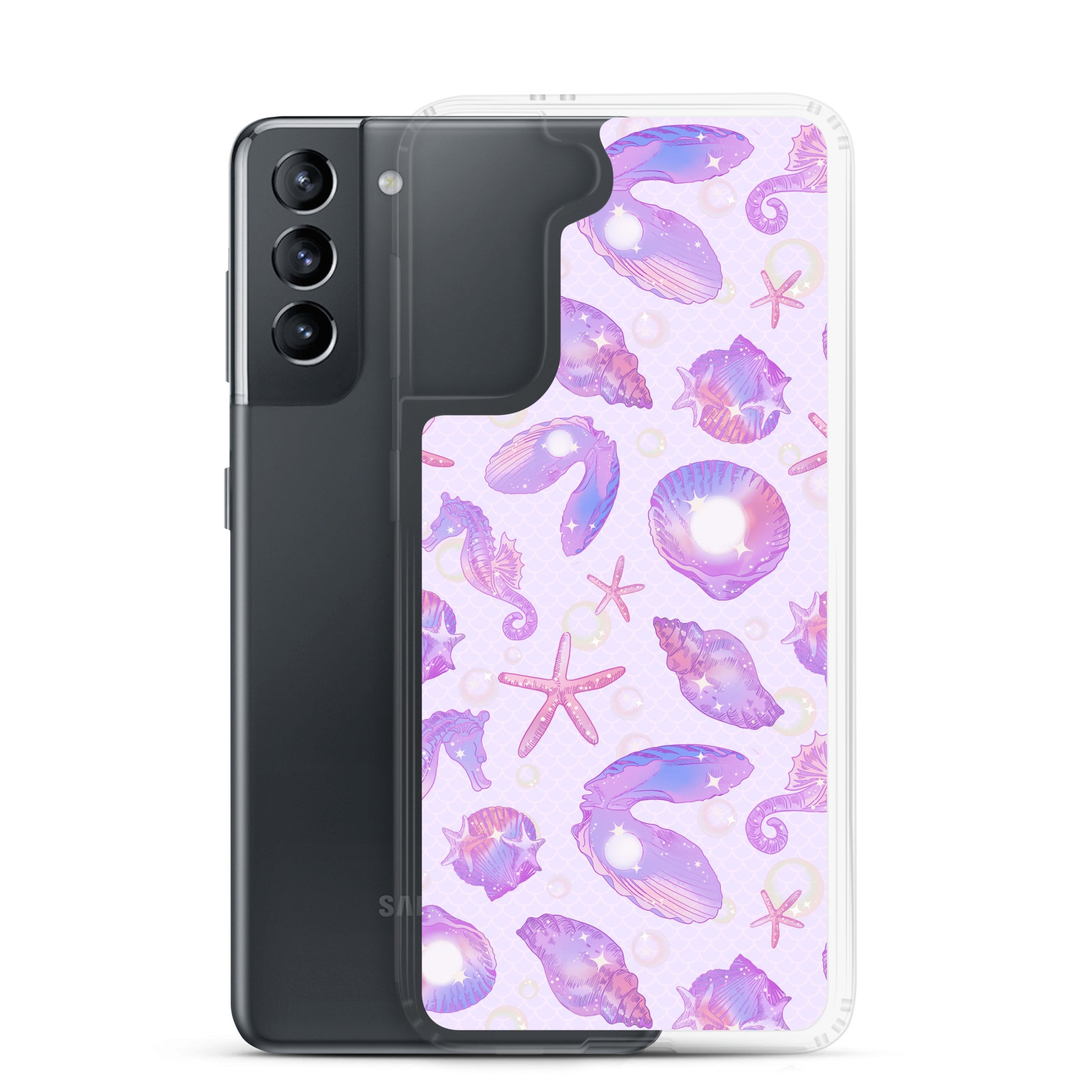 Protect your phone with the Sea Princess Samsung® Clear Case, featuring sparkles and seashells for a royal look.