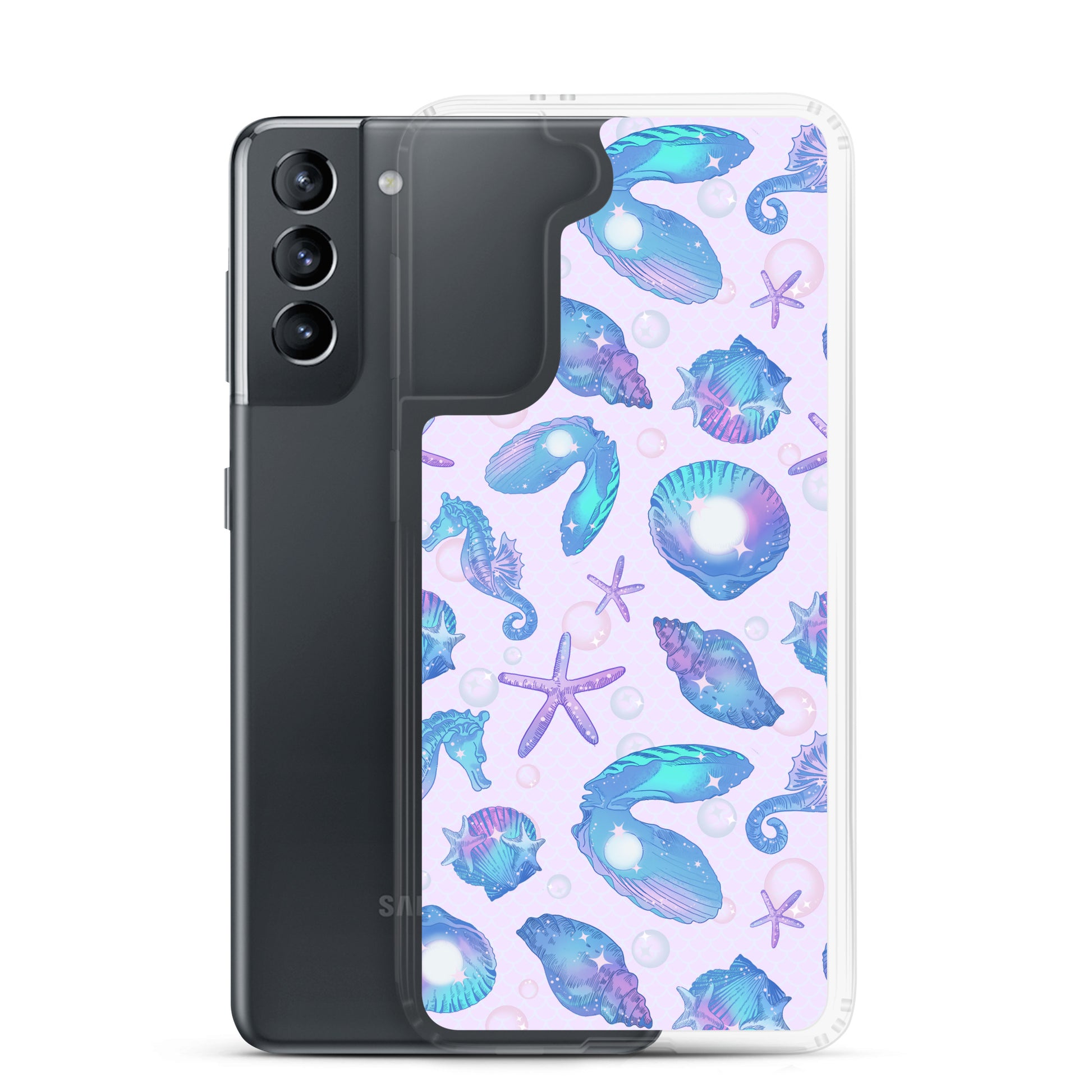 Protect your phone with the Sea Princess Samsung® Clear Case, featuring a vibrant seashell design and flexible sides.