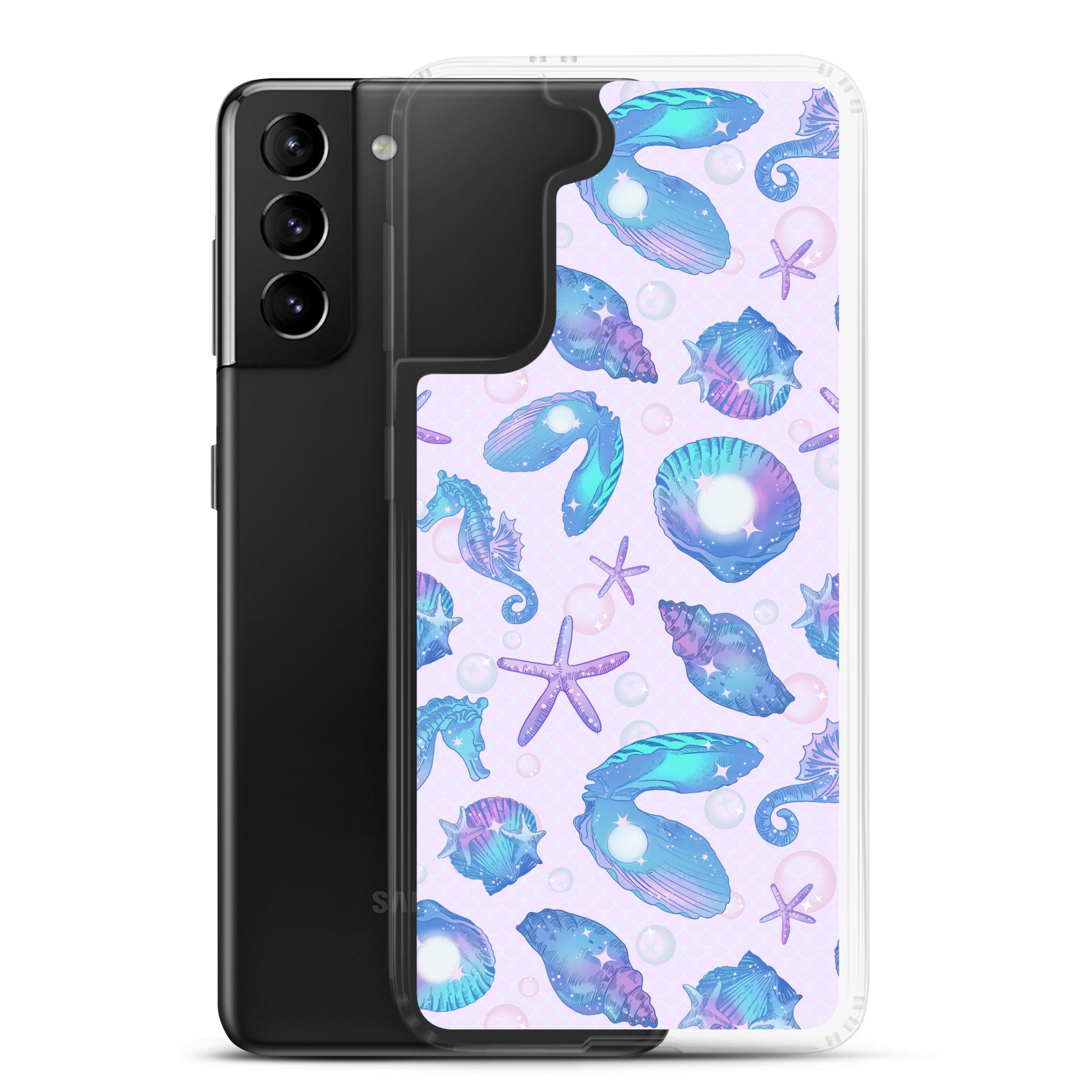 Colorful Sea Princess Samsung® Clear Case featuring seashells and stars, perfect for stylish phone protection.