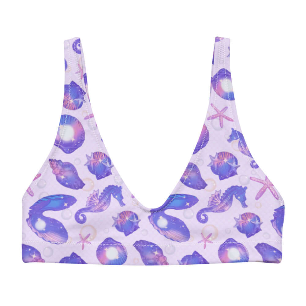 Sparkle this summer in the Sea Princess Padded Bikini Top, featuring a playful seashell pattern for a trendy look.