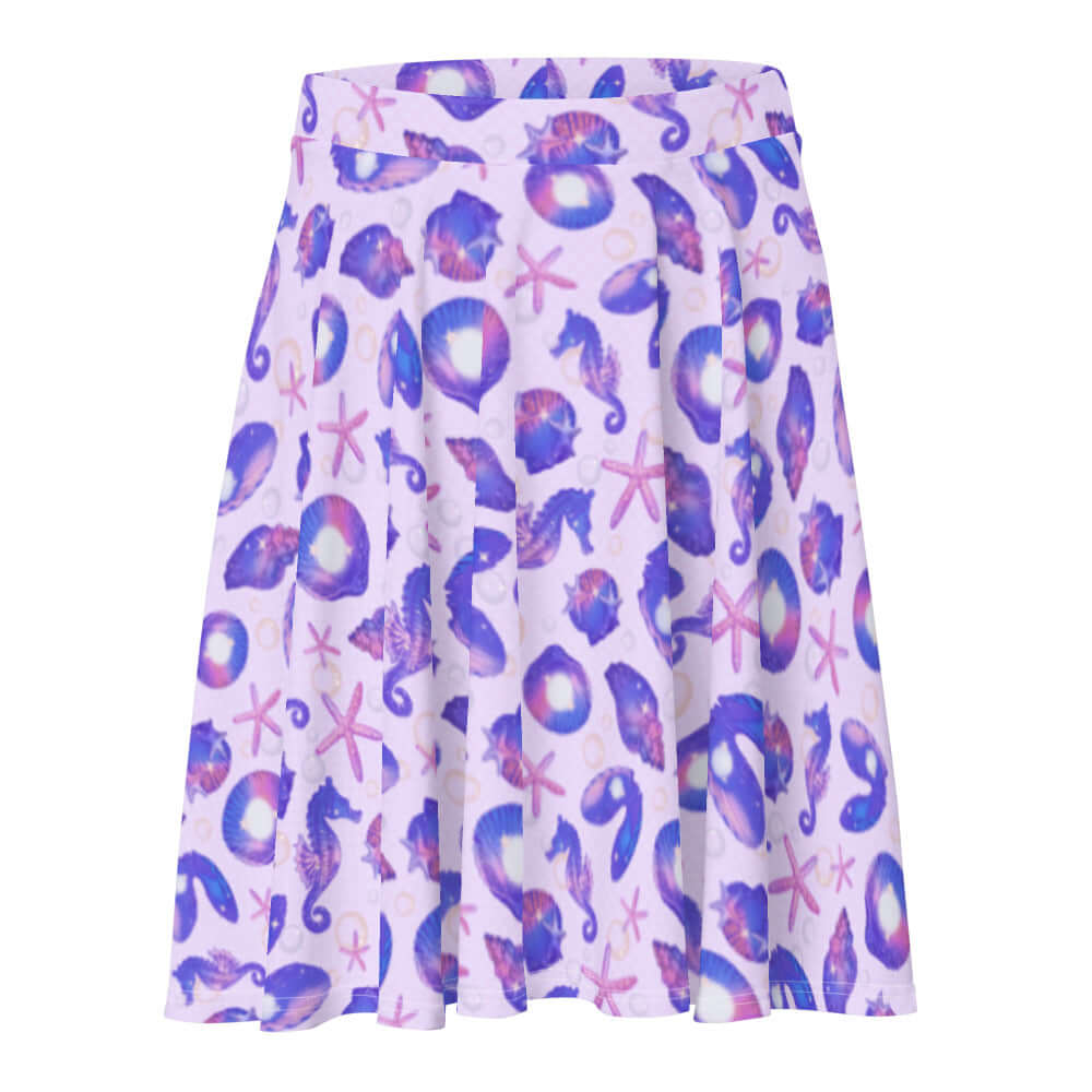 Flatter your figure in the Sea Princess Skater Skirt adorned with seashells and stars, perfect for any occasion.