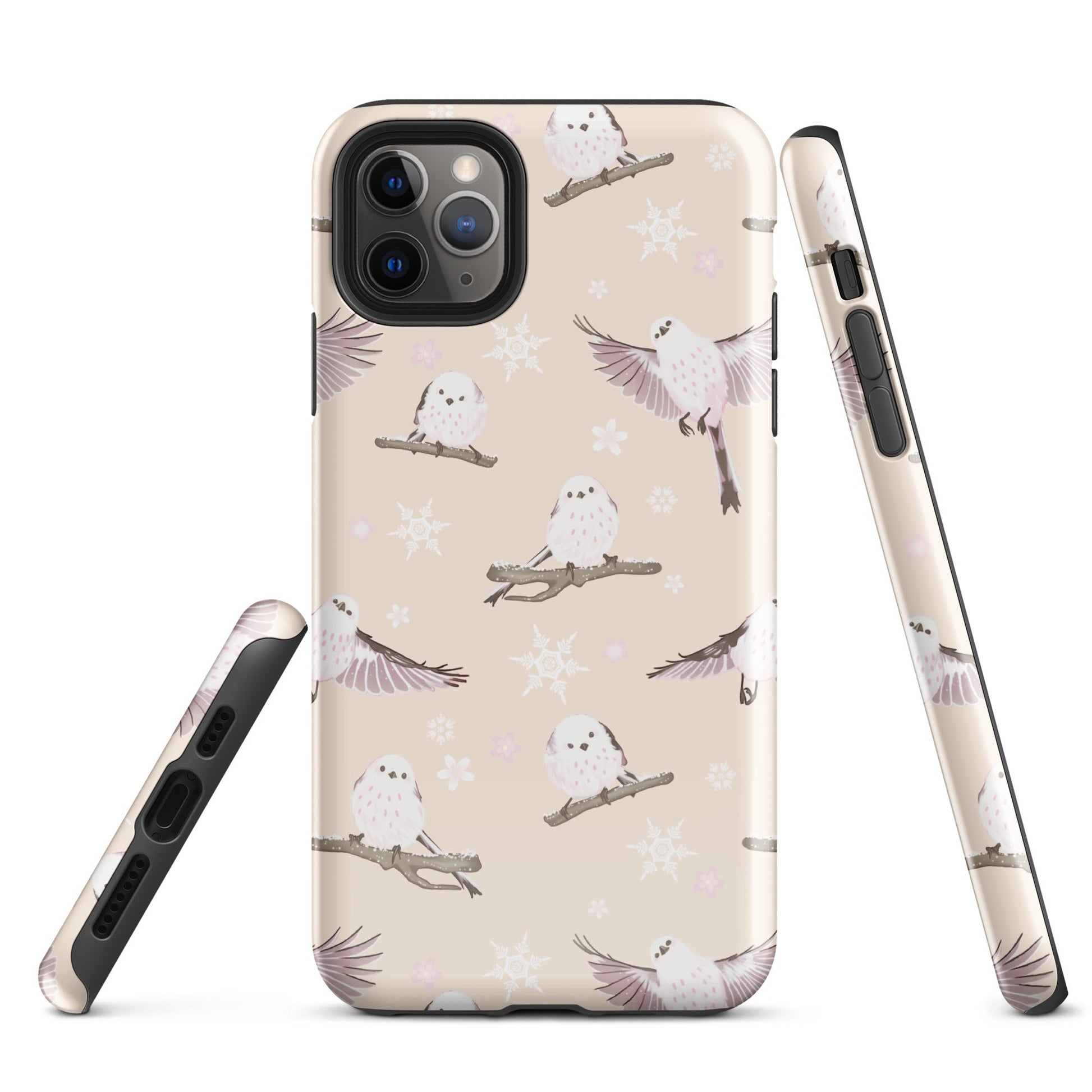 Stylish Snow Bird iPhone® Tough Case featuring a durable, impact-resistant design with adorable bird graphics.