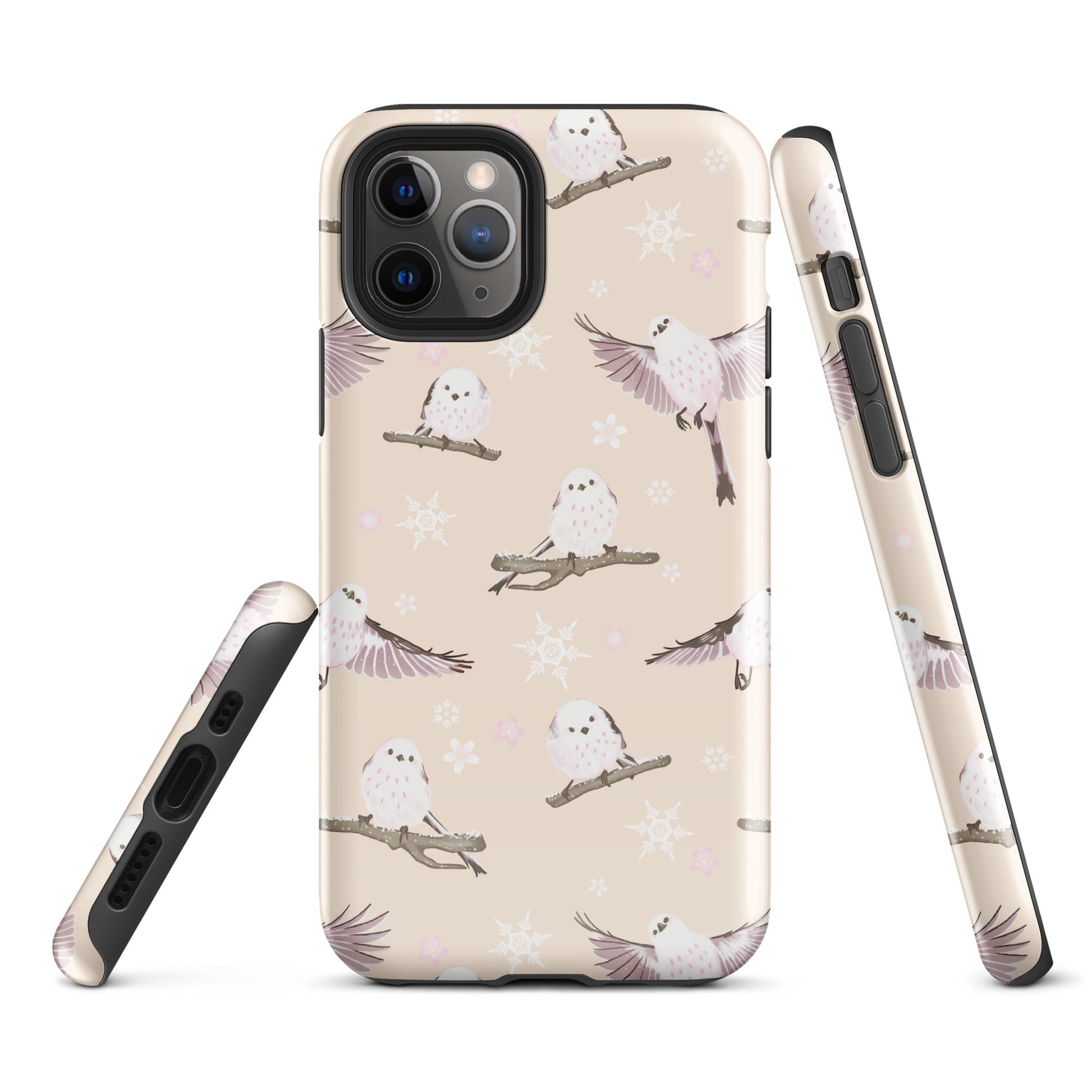 Stylish Snow Bird iPhone® Tough Case featuring a durable design and cute bird pattern for year-round protection.