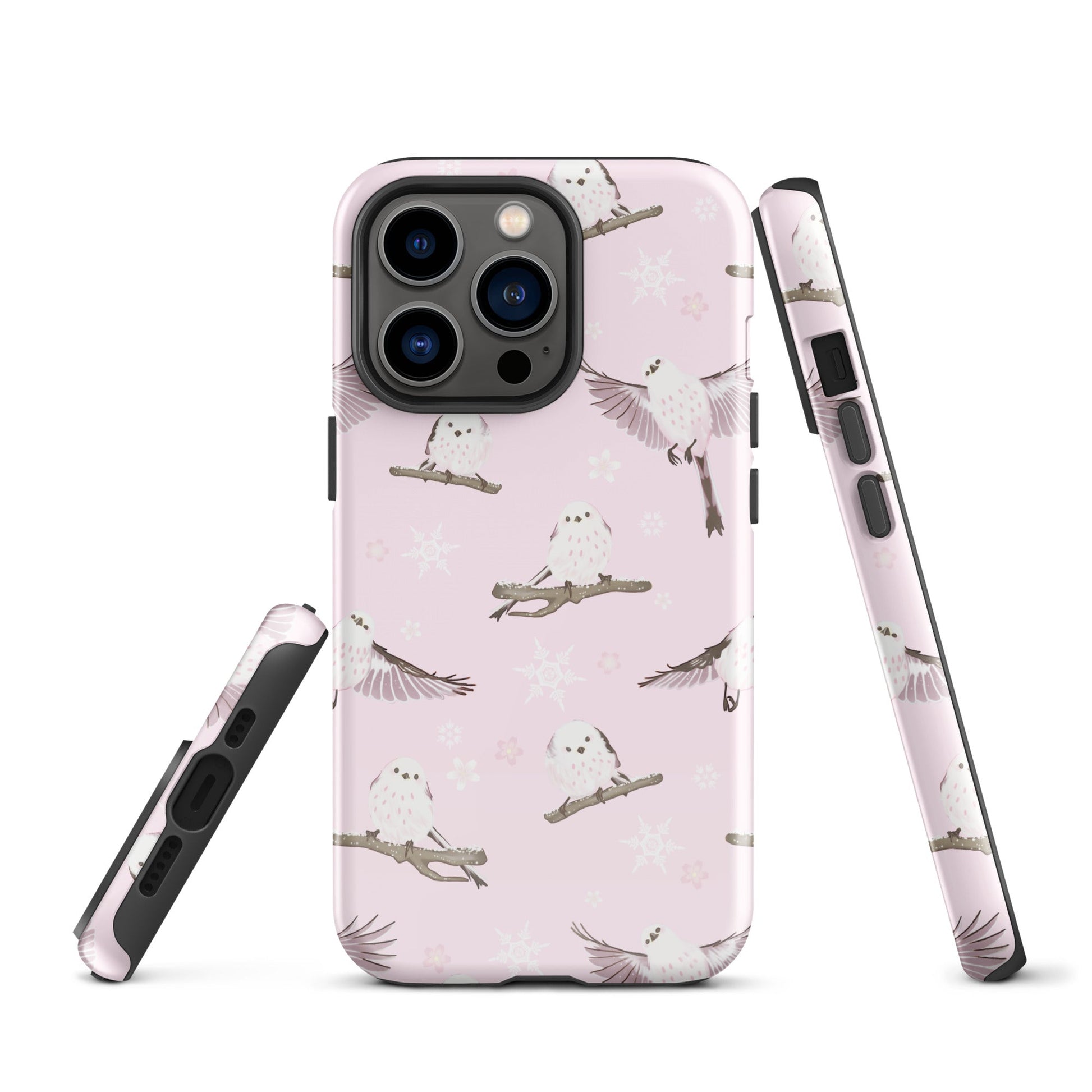 Stylish Snow Bird iPhone® Tough Case featuring a durable design with impact-resistant polycarbonate and TPU lining.