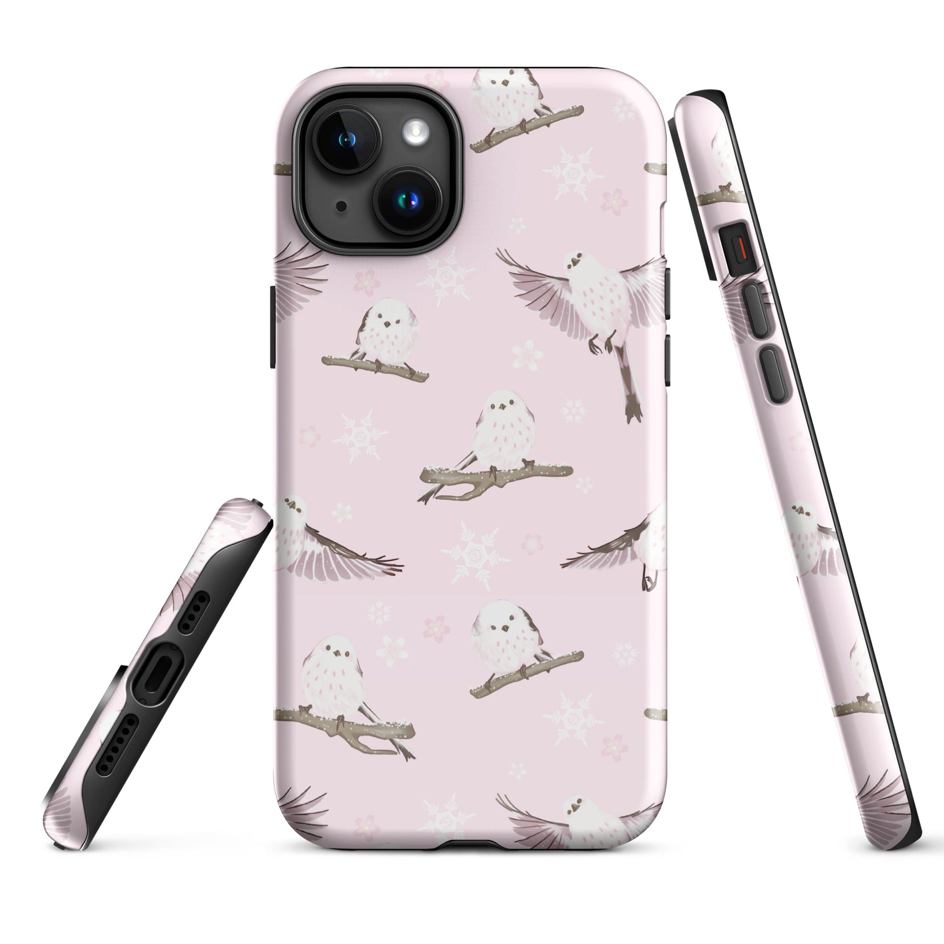 Snow Bird iPhone® Tough Case featuring a stylish design with owls and snowflakes, perfect for year-round protection.
