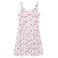 Soft pastel Snow Bird Skater Dress featuring an adorable print and flared skirt, perfect for winter outings.