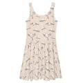 Soft pastel Snow Bird Skater Dress featuring an adorable bird print, perfect for winter styling and cozy comfort.