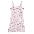 Soft pastel Snow Bird Skater Dress featuring a flared skirt and adorable bird print, perfect for winter wear.