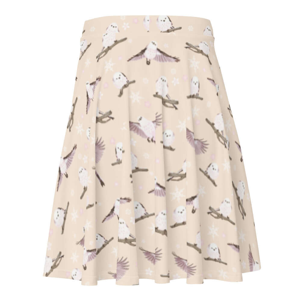 Snow Bird Skater Skirt features a charming pastel design with winter birds, perfect for your seasonal wardrobe.