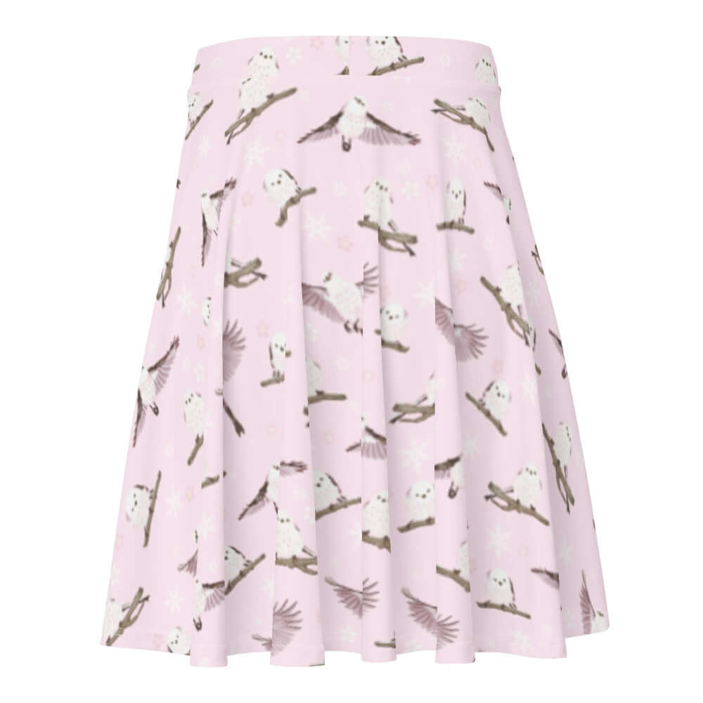 Soft pastel Snow Bird Skater Skirt featuring an adorable print, perfect for winter fashion at its finest.
