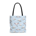 Charming Snow Bird Tote Bag (Blue) adorned with pastel birds, perfect for winter outings and gatherings.