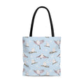 Snow Bird Tote Bag (Blue) features cute birds and snowflakes, perfect for winter outings and stylish gatherings.