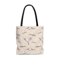 Charming Snow Bird Tote Bag (Cream) featuring adorable birds and snowflakes, perfect for winter outings and gatherings.