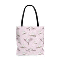 Pastel Snow Bird Tote Bag (Pink) featuring adorable birds, perfect for winter outings and gatherings.