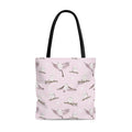 Stylish Snow Bird Tote Bag (Pink) featuring cute birds on a pastel background, perfect for winter outings.