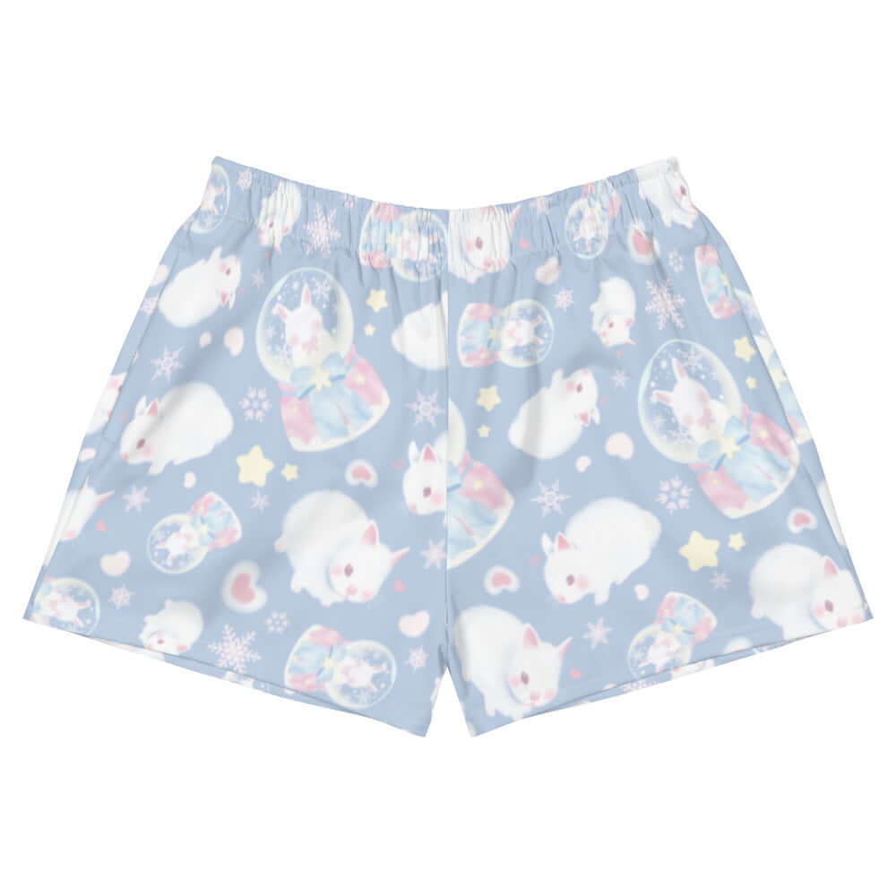 Cute and comfy Snow Bunny Athletic Short Shorts feature an adorable bunny print and handy pockets for versatile wear.