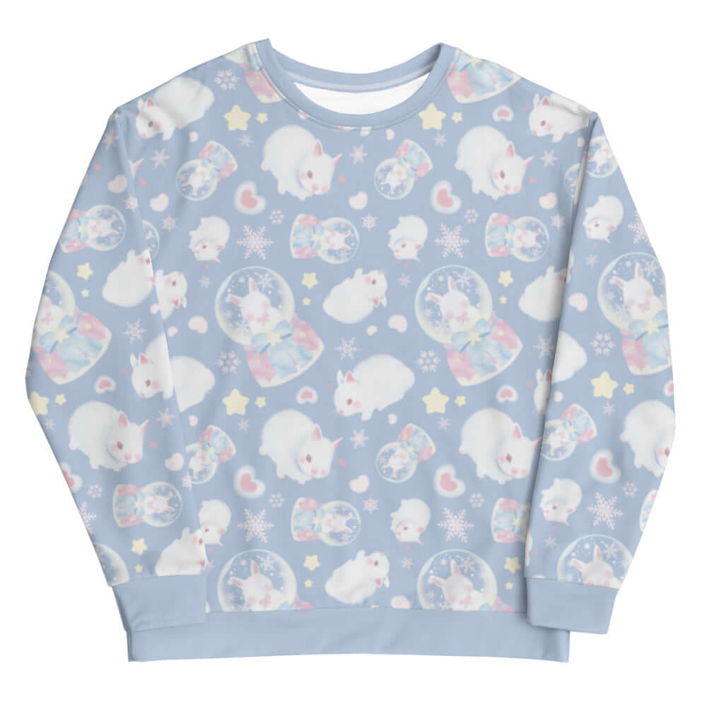 Cozy Snow Bunny Sweatshirt featuring adorable bunnies on a pastel background, perfect for any cute outfit!