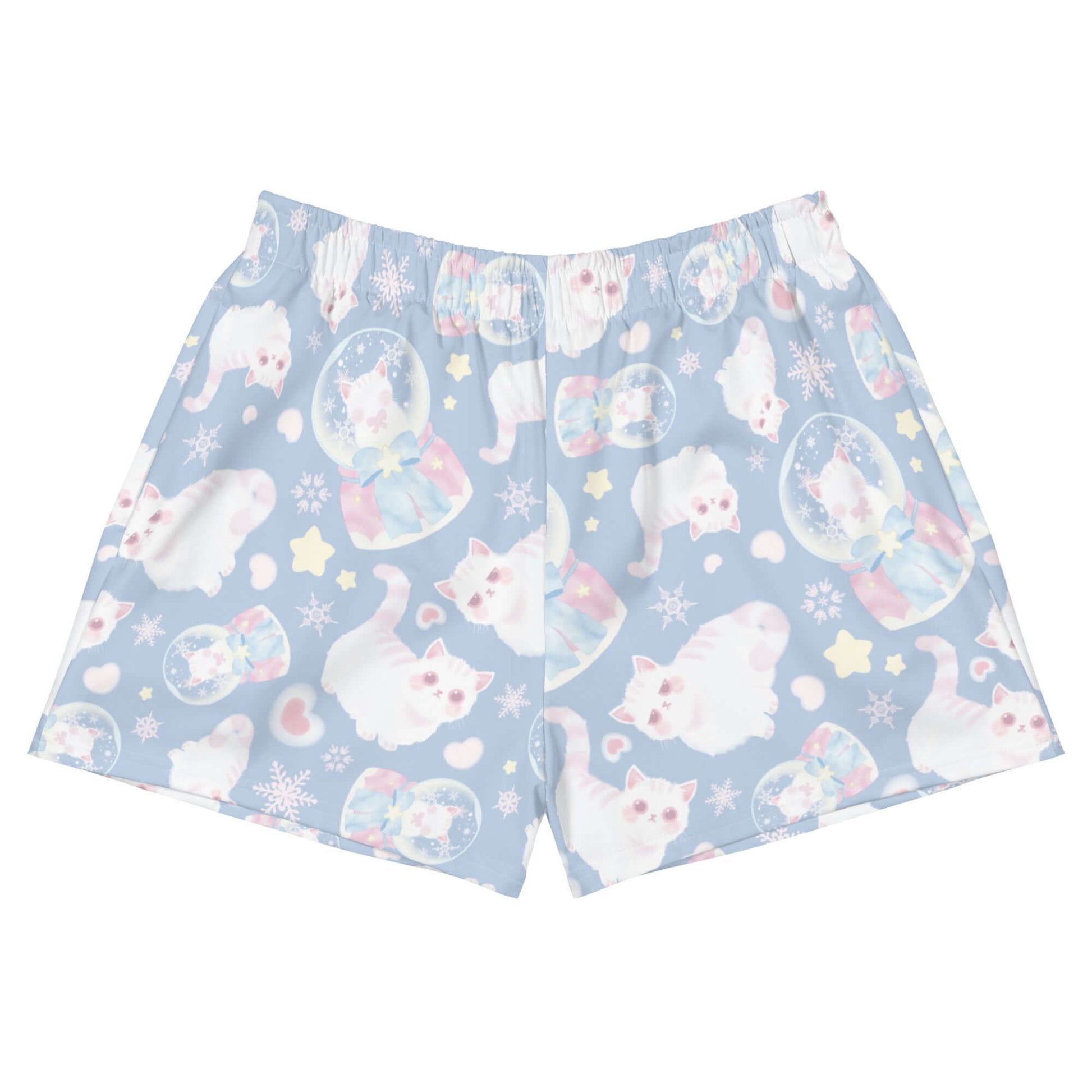 Cute and comfy Snow Kitten Athletic Short Shorts, featuring a playful design and pockets for everyday wear.