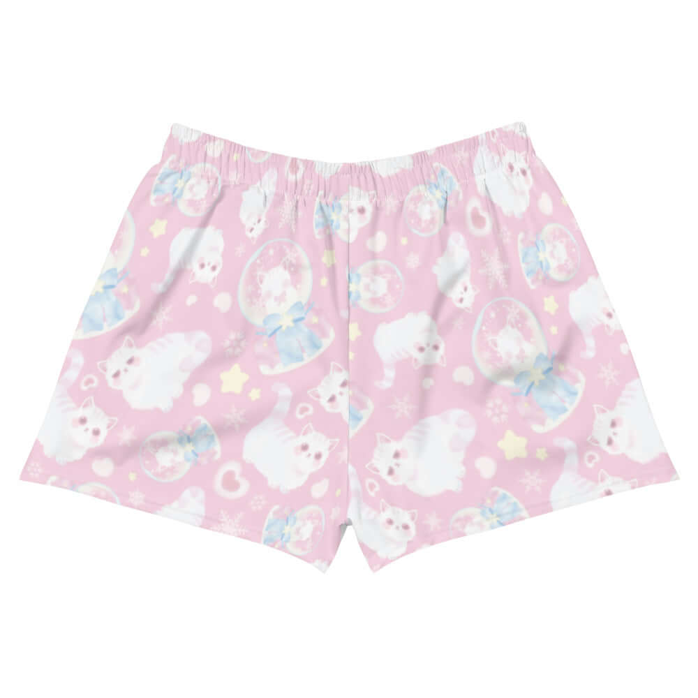 Snow Kitten Athletic Short Shorts feature a cute design, comfy fit, and pockets, perfect for any casual outing.