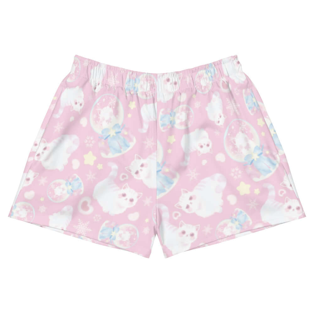 Cute and comfy Snow Kitten Athletic Short Shorts featuring playful cat prints and pockets for everyday wear.