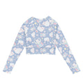 Cute and eco-friendly Snow Kitten Long-sleeved Crop Top featuring a fun design, perfect for athleisure and sports.