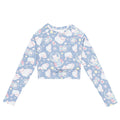 Snow Kitten Long-sleeved Crop Top features a playful design, ideal for eco-friendly athleisure and sports activities.