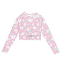 Snow Kitten Long-sleeved Crop Top featuring a cute design, eco-friendly fabric, and comfortable fit for activewear.